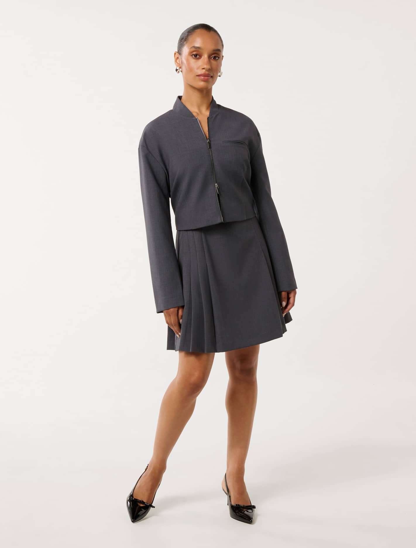 Maddison Petite Formal Bomber Jacket Grey Marle Co-ord