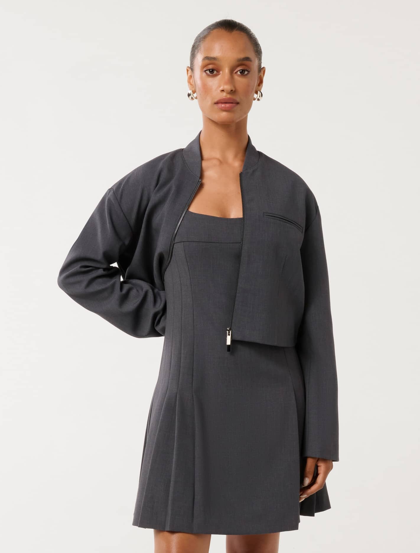 Maddison Petite Formal Bomber Jacket Grey Marle Co-ord
