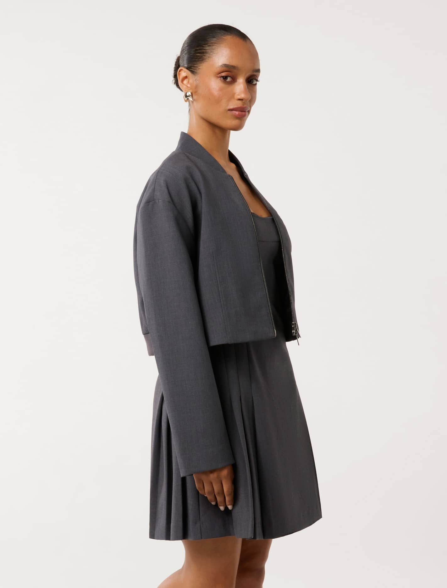 Maddison Petite Formal Bomber Jacket Grey Marle Co-ord