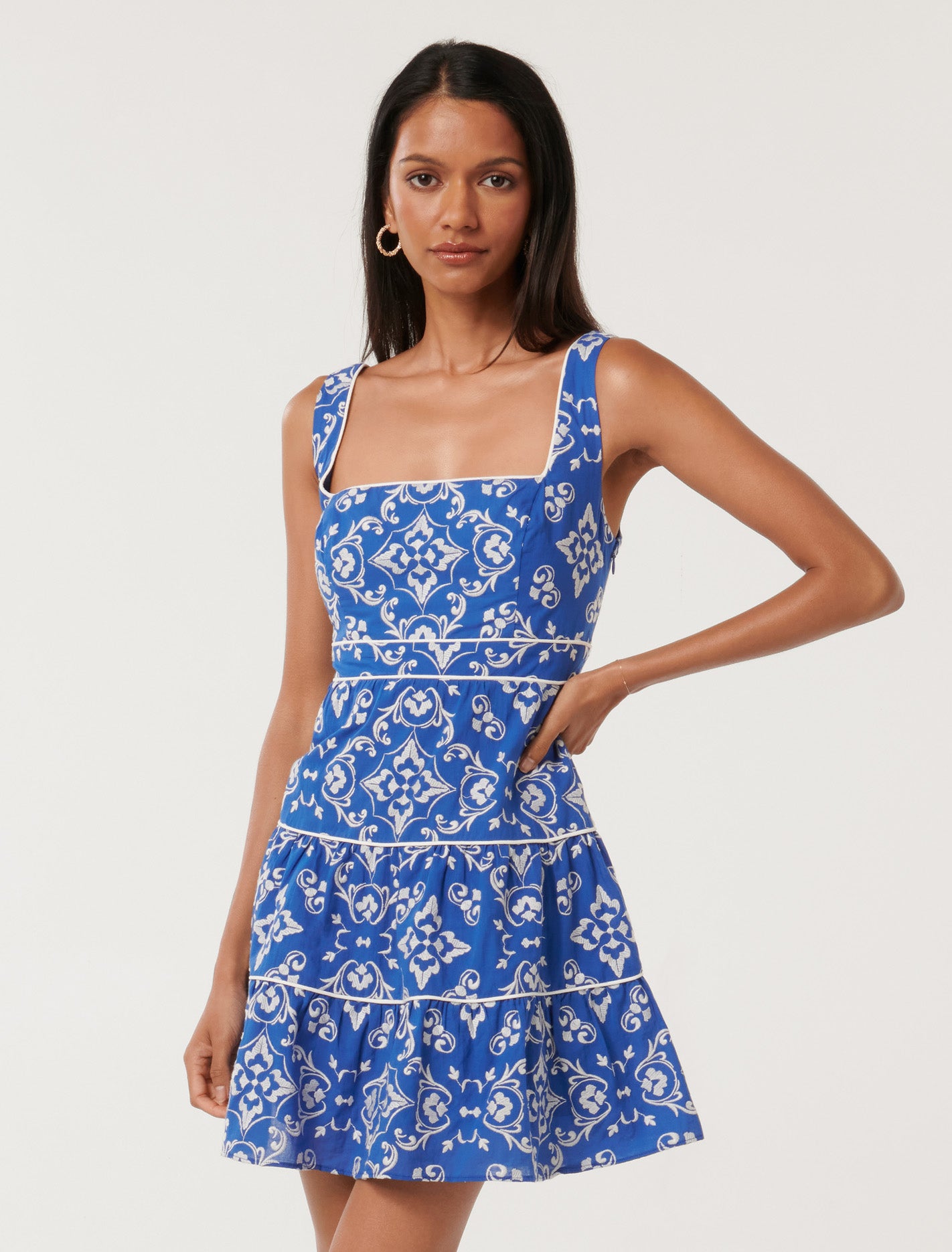 Rosalie Petite Piping Mini Dress Small Blue Marina
