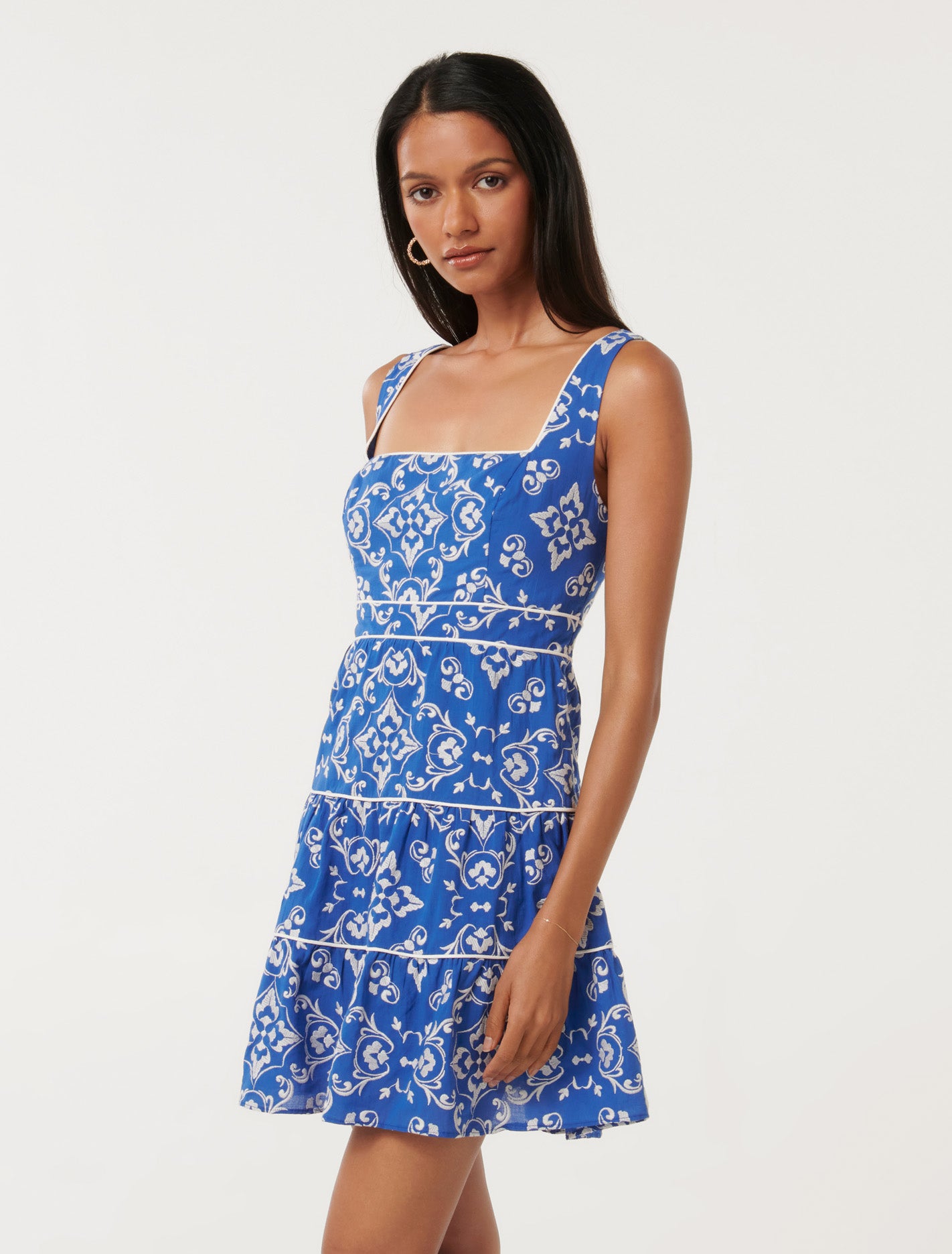 Rosalie Petite Piping Mini Dress Small Blue Marina