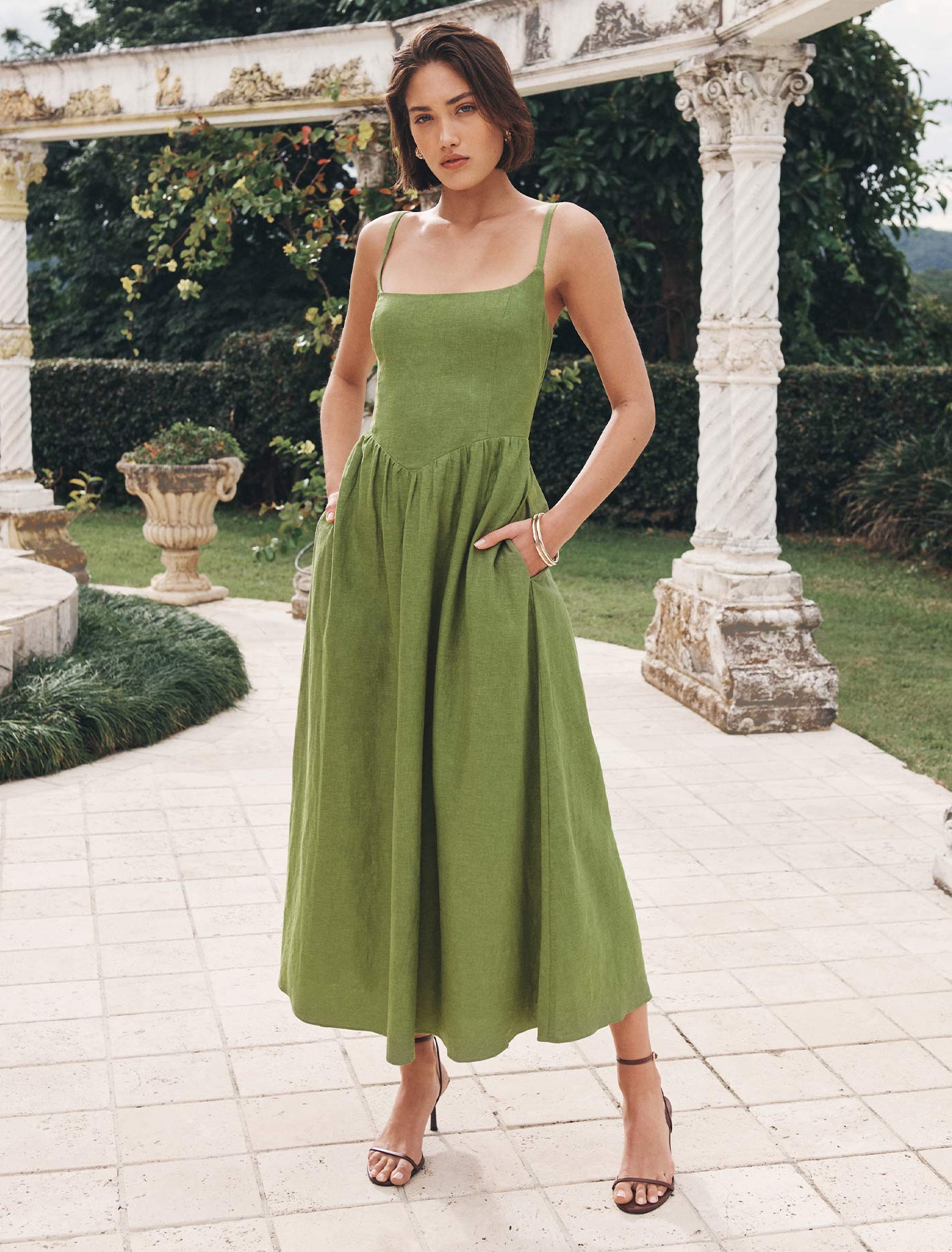 Maya Linen Midi Dress Greenery