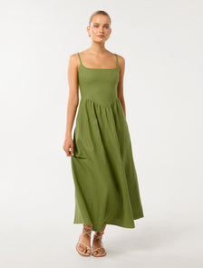 Maya Linen Midi Dress Greenery