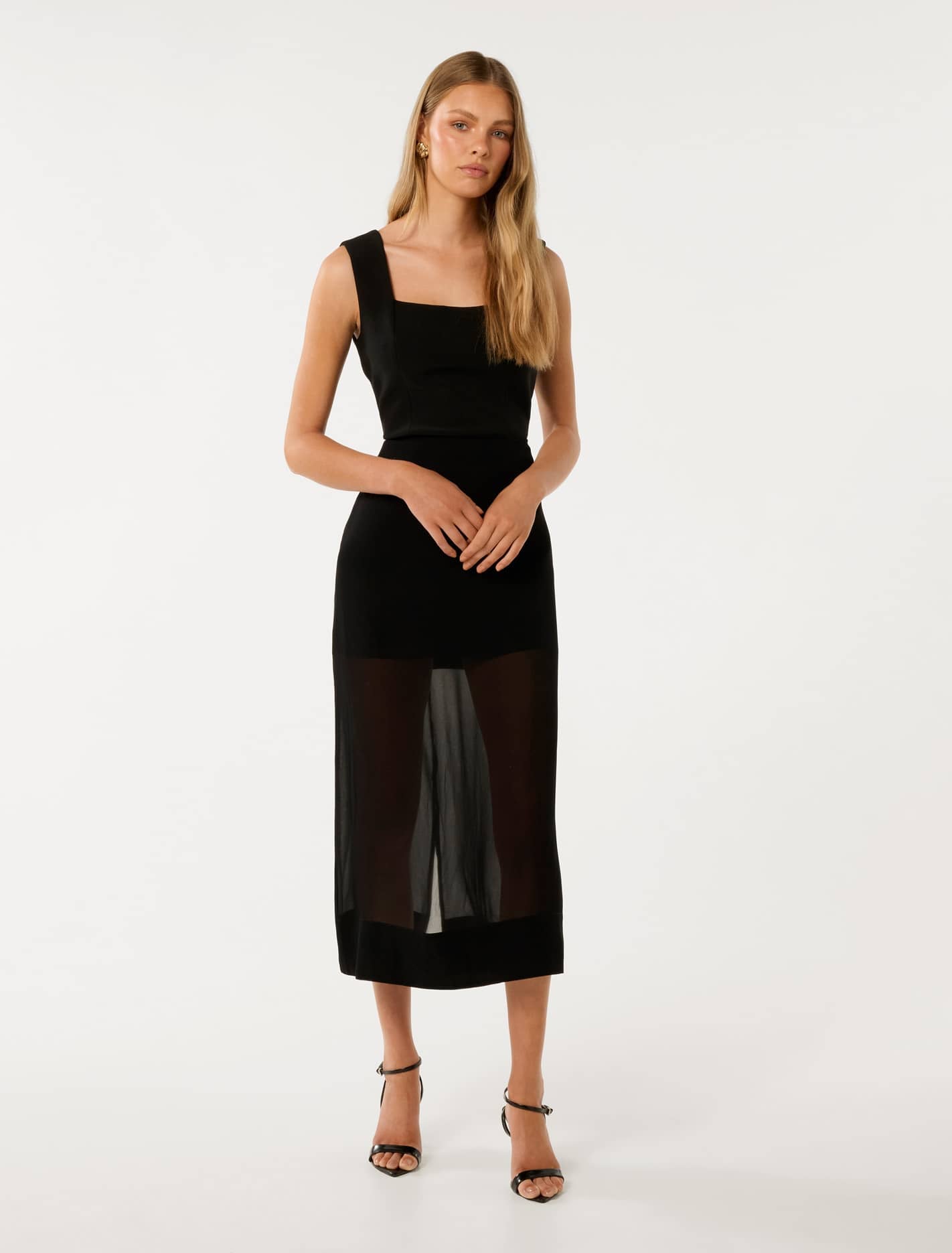 Yolanda Sheer Midi Skirt Black