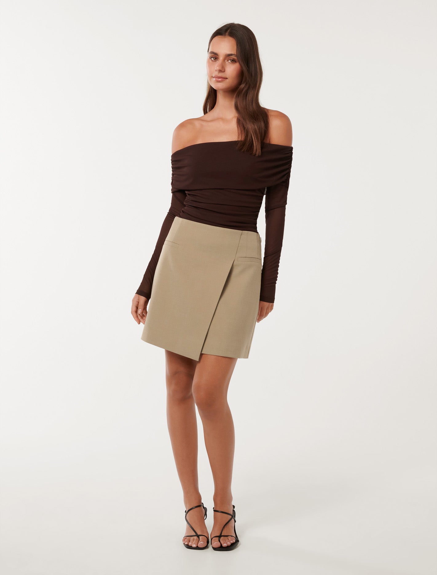 Daphne Wrap Mini Skirt Milk Coffee