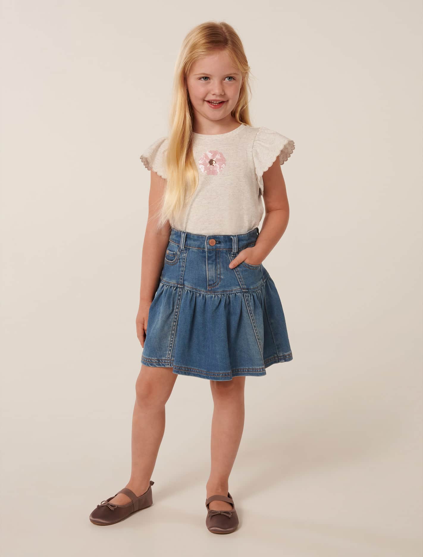 Tina Flutter Girls T-Shirt Snow Grey Marle