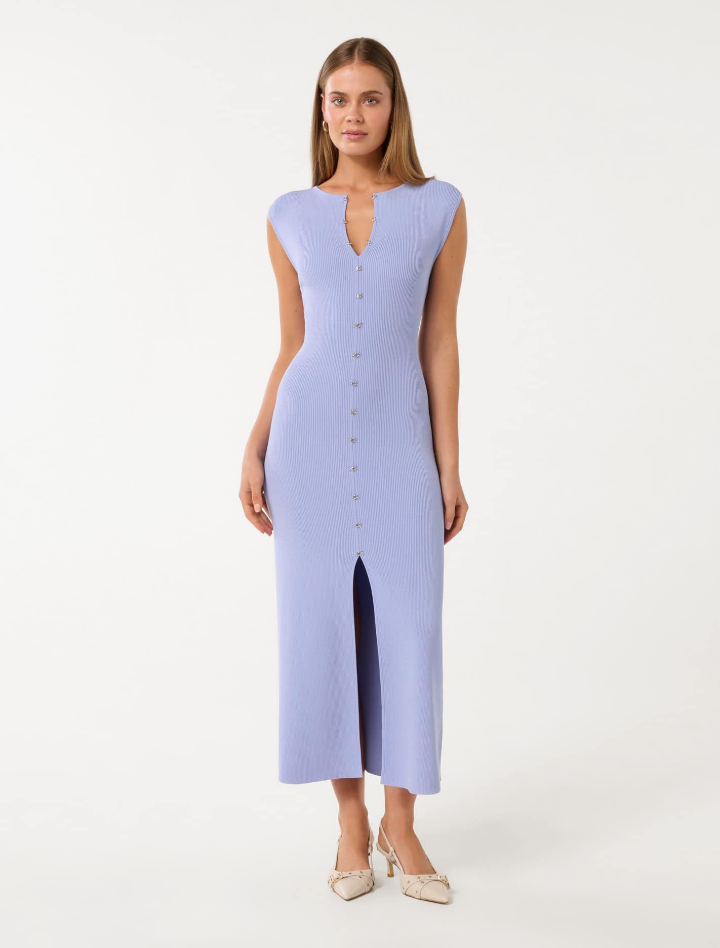 Aster Hook and Eye Detail Midi Dress Baby Lavender