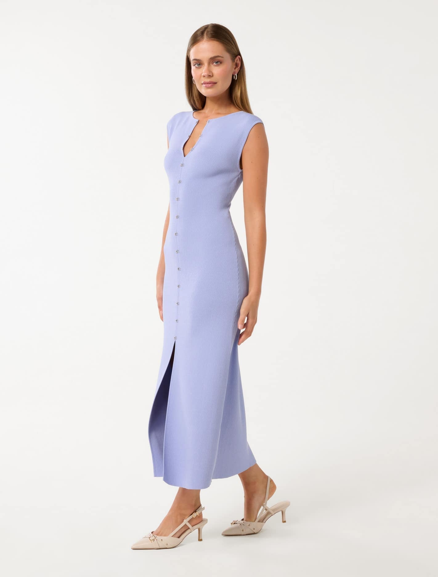 Aster Hook and Eye Detail Midi Dress Baby Lavender