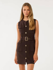 Parker Luxe Utility Mini Dress Chocolate