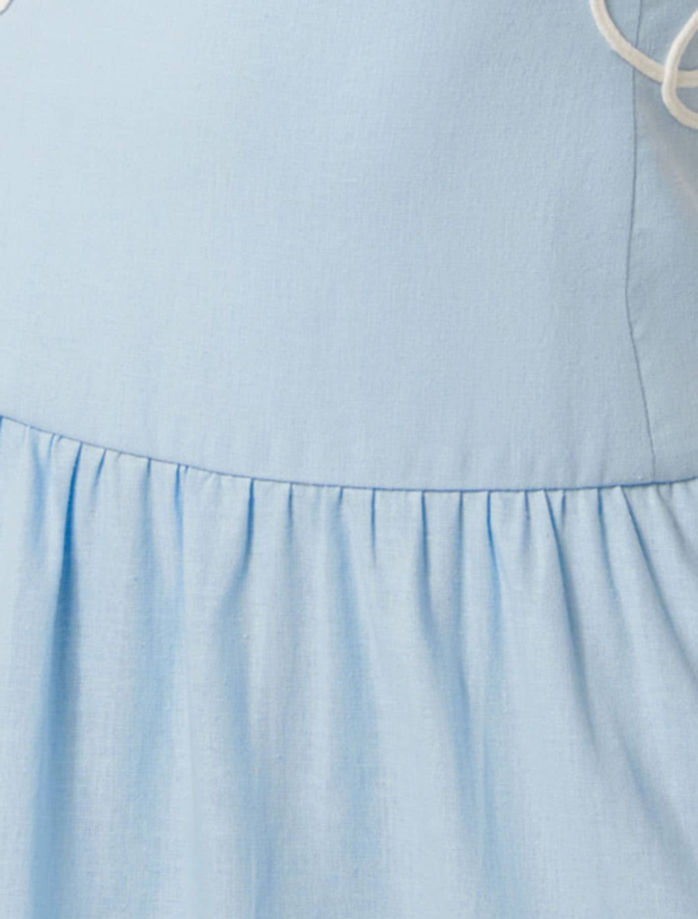 Arabelle Petite Appliqué Linen Midi Dress Soft Blue