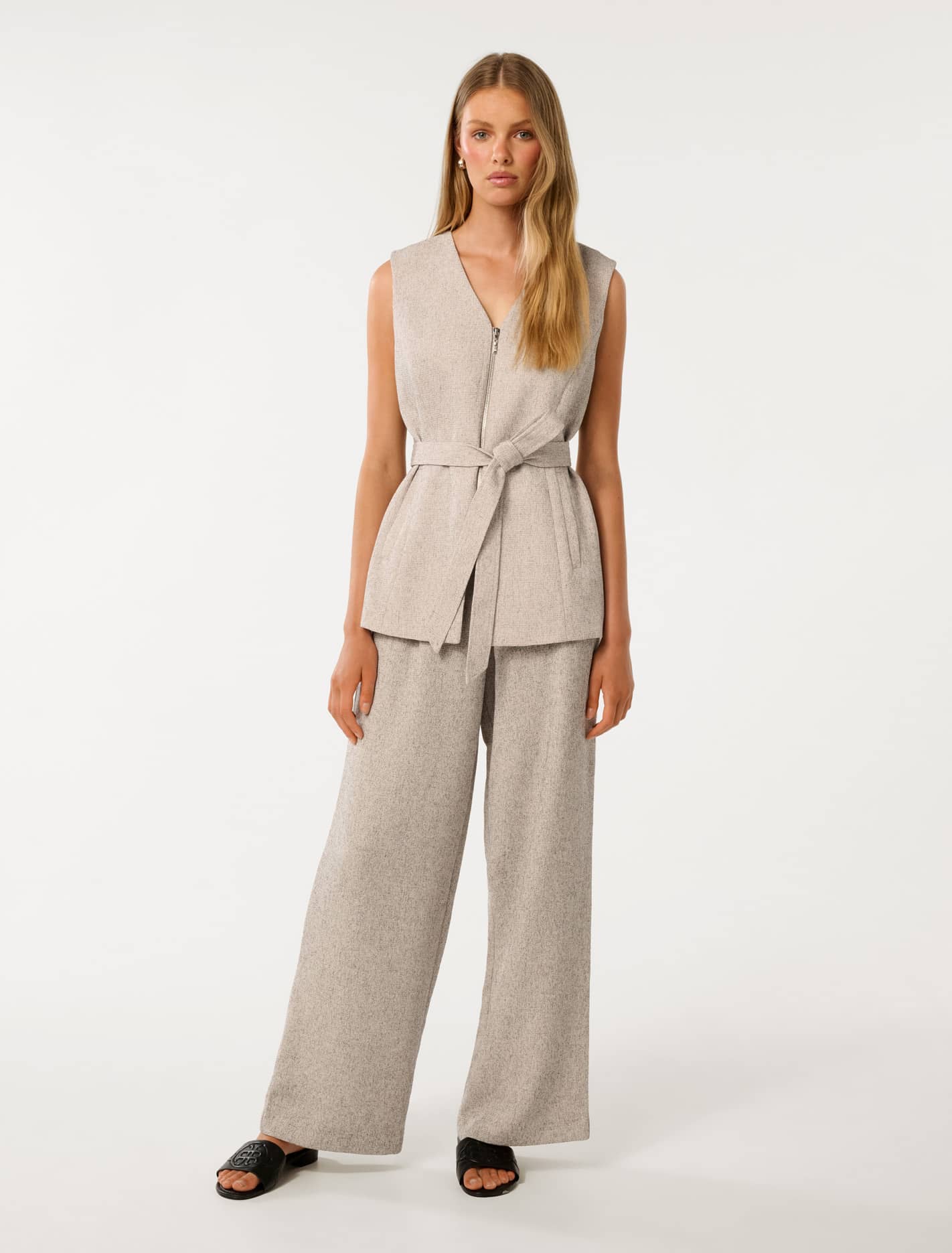 Jackie Textured Wide-Leg Pants Soft Grey Fleck