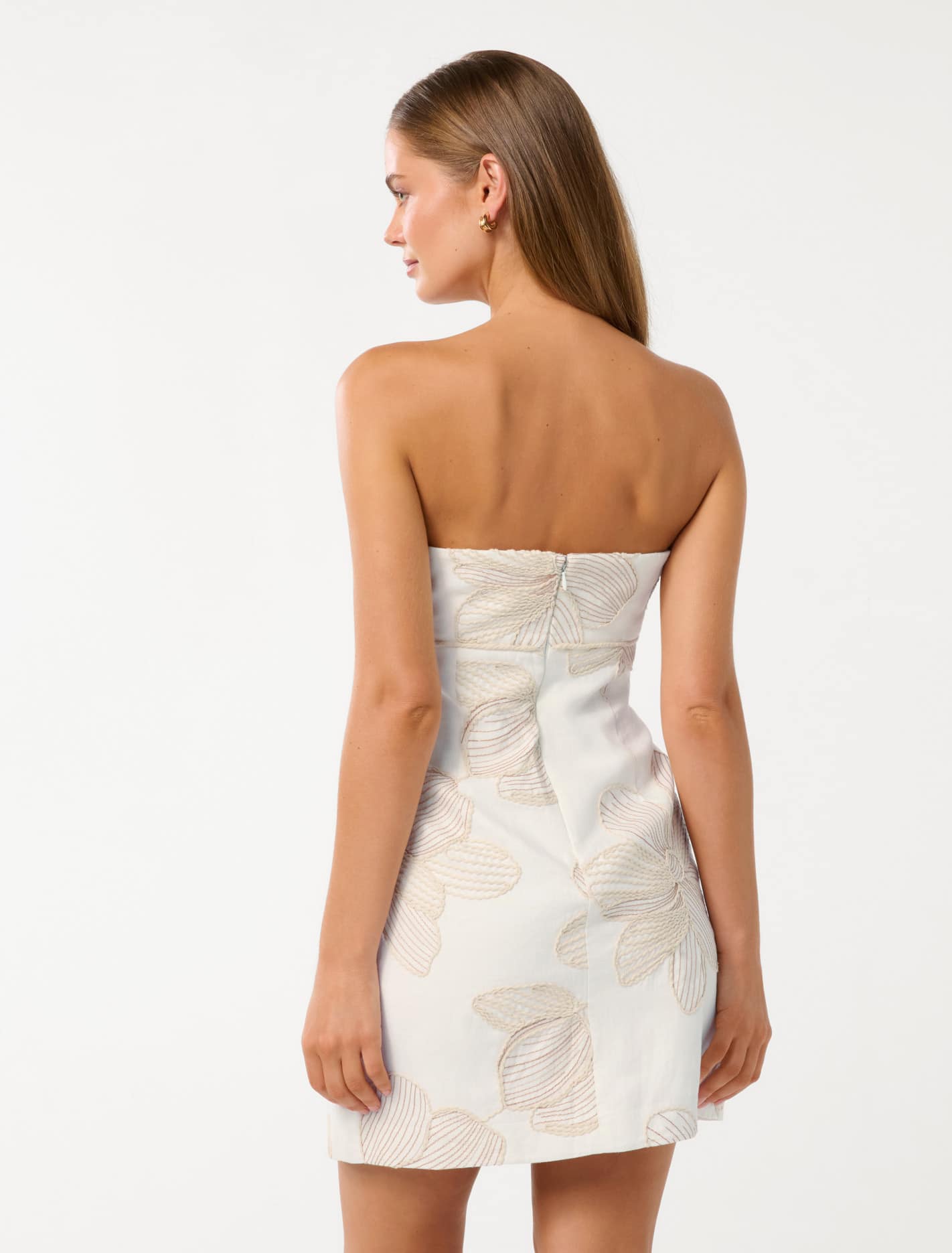 Jenny Strapless Linen Mini Dress Porto Embroidery