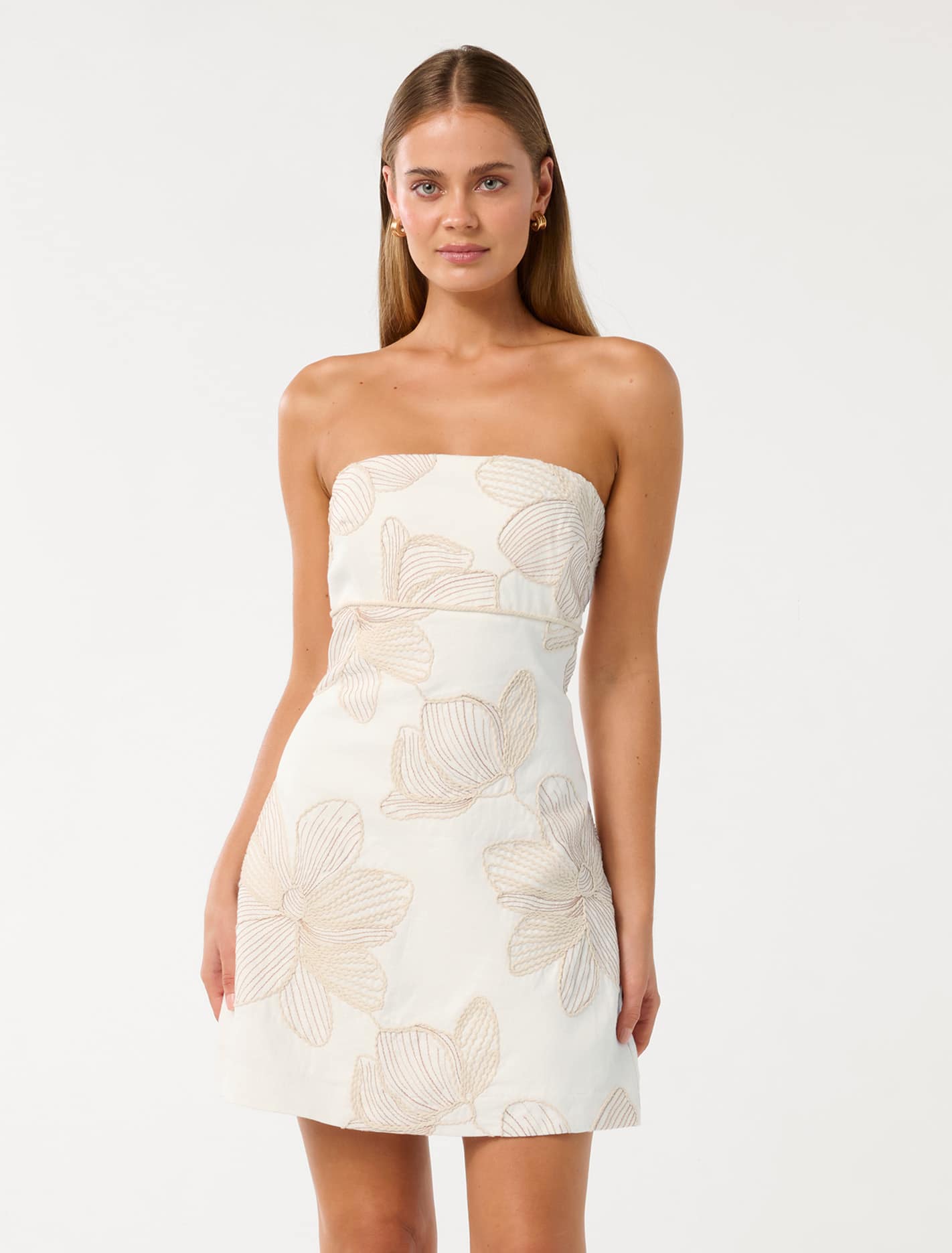 Jenny Strapless Linen Mini Dress Porto Embroidery