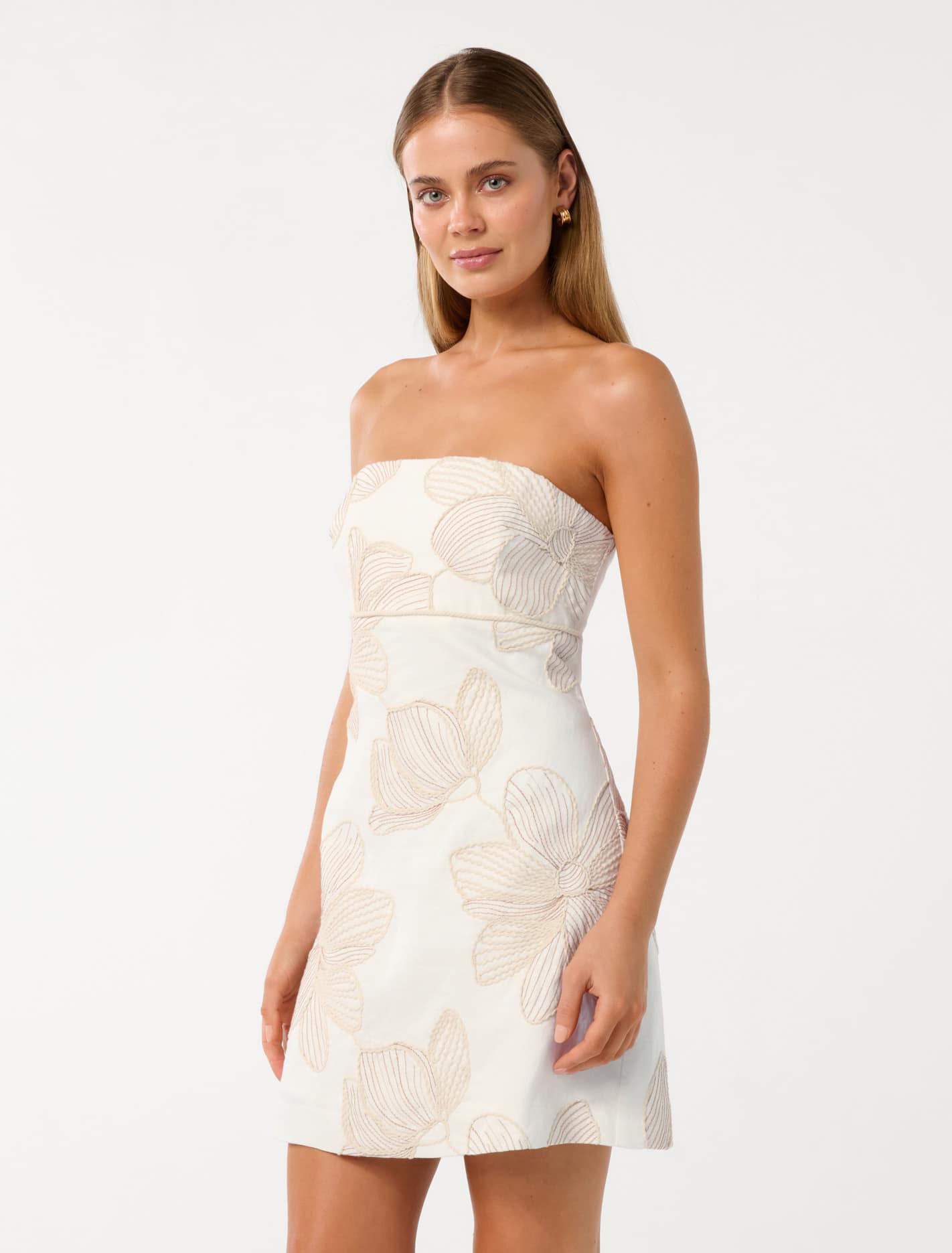 Jenny Strapless Linen Mini Dress Porto Embroidery