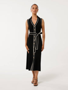Adeline Petite Sleeveless Knit Midi Black and Porcelain