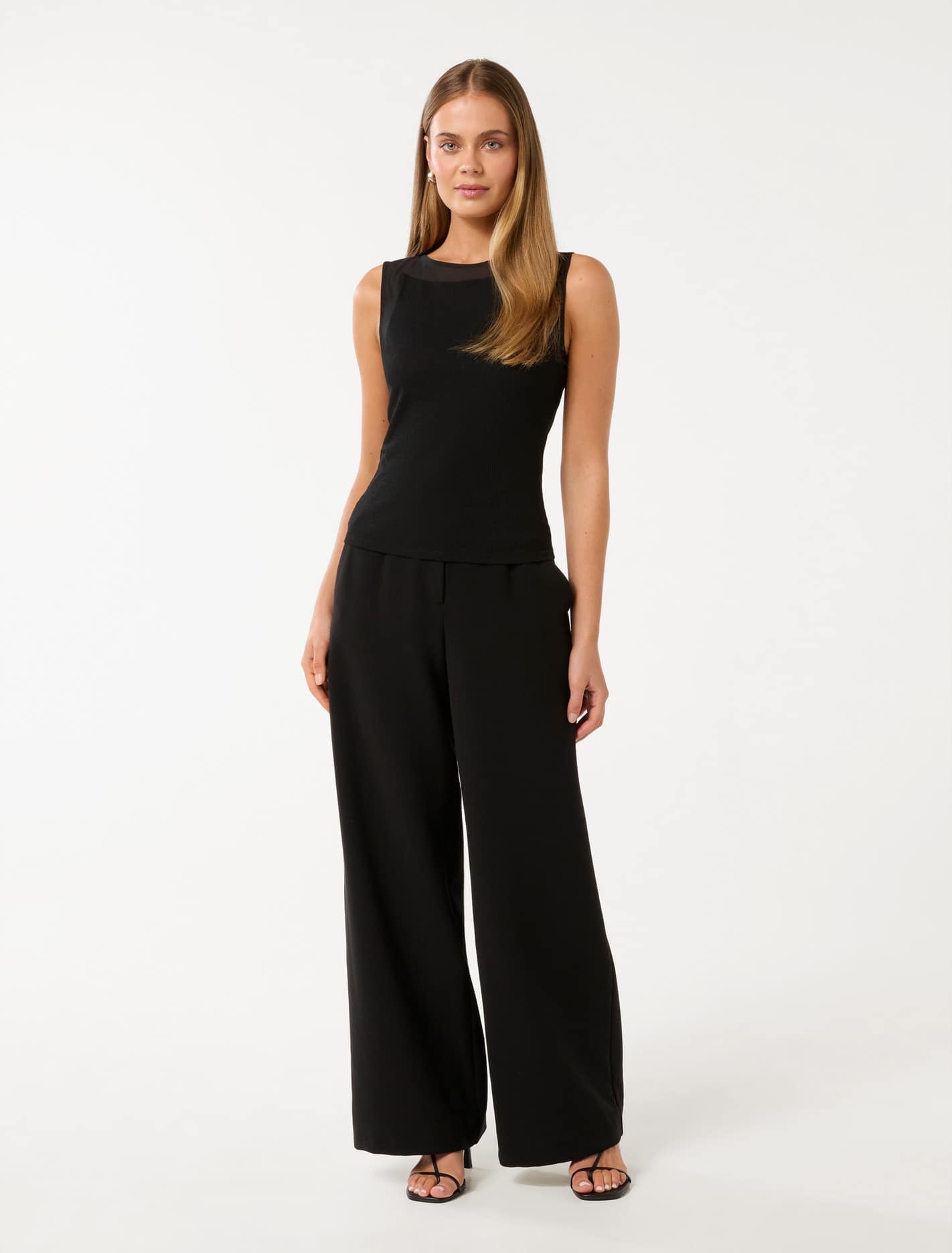 Cora Sheer Mesh Trim Tank Black