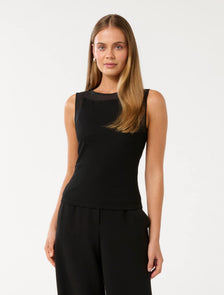 Cora Sheer Mesh Trim Tank Black