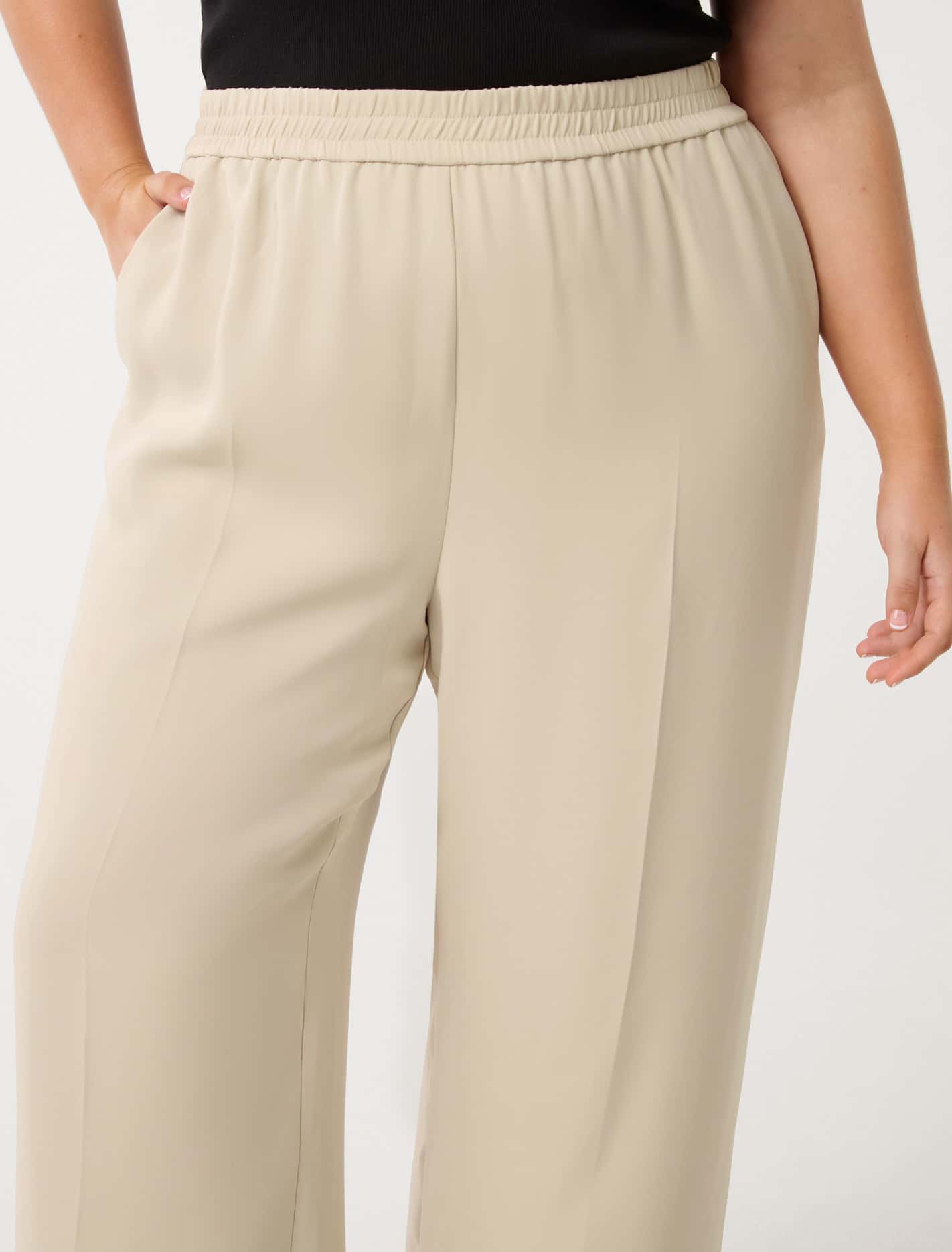 Enya Curve Elastic Wide Leg Pant Almond Milk