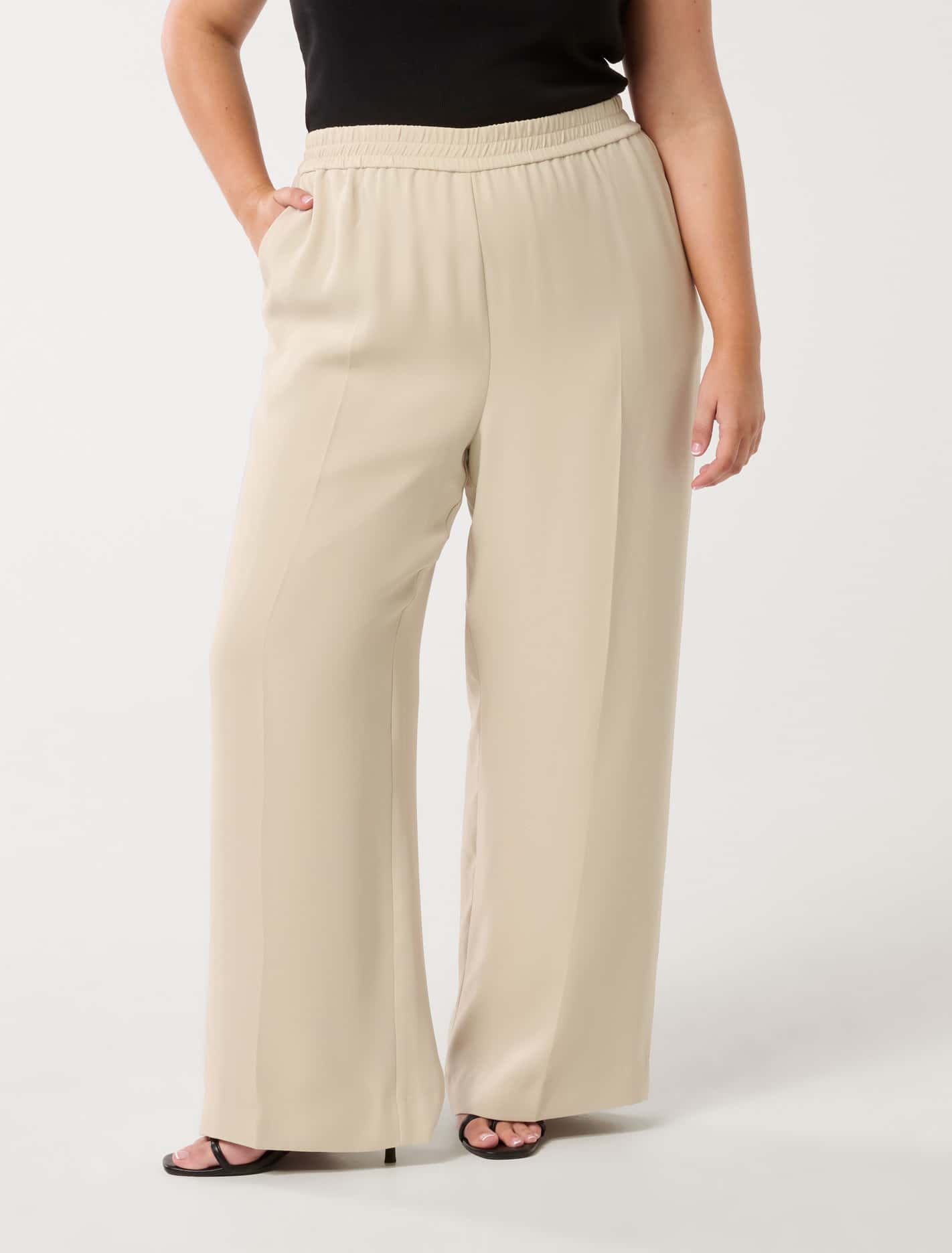 Enya Curve Elastic Wide Leg Pant Almond Milk