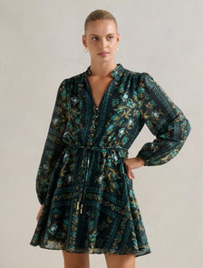 Tamila Printed Skater Mini Dress Green Bellview Floral