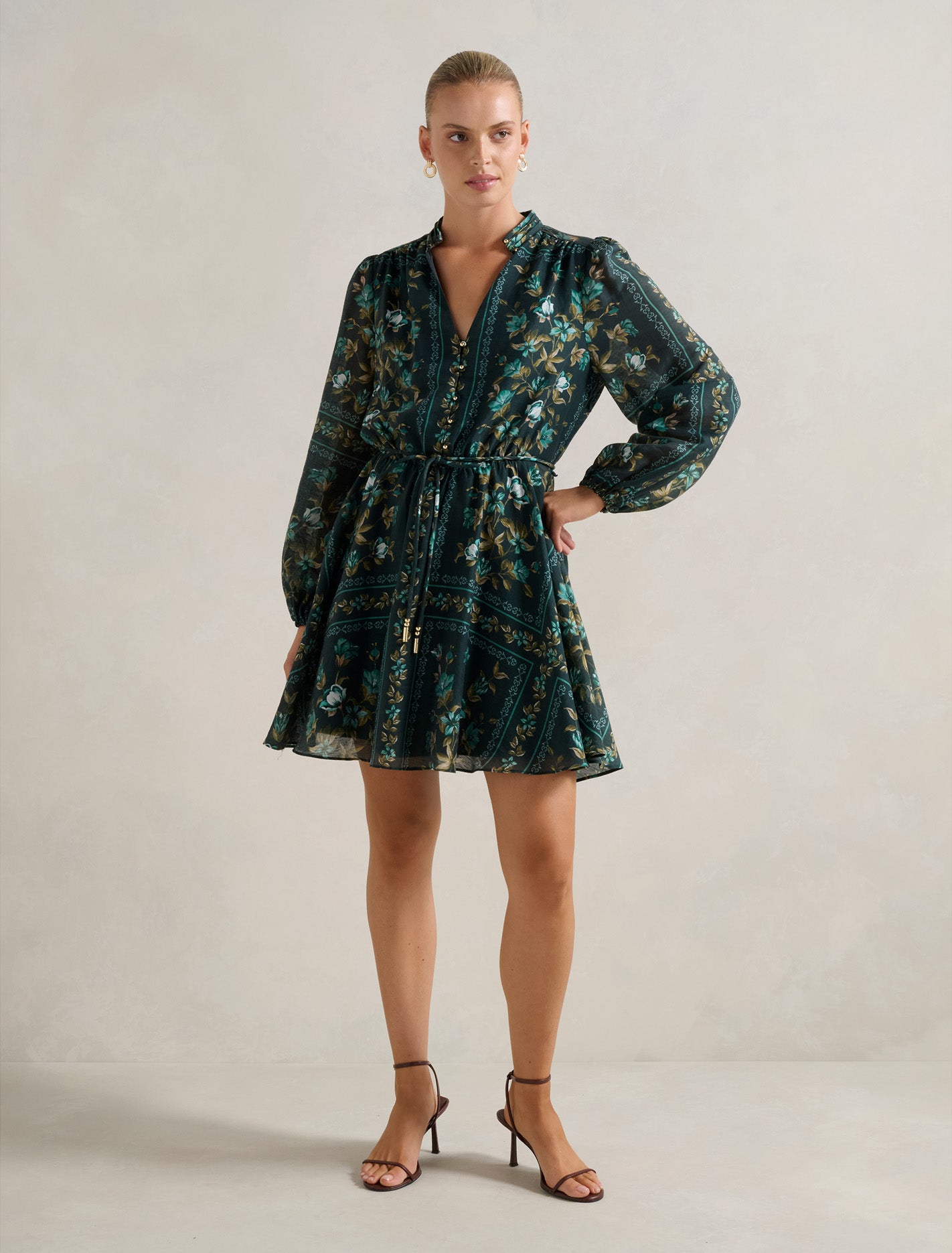 Tamila Printed Skater Mini Dress Green Bellview Floral