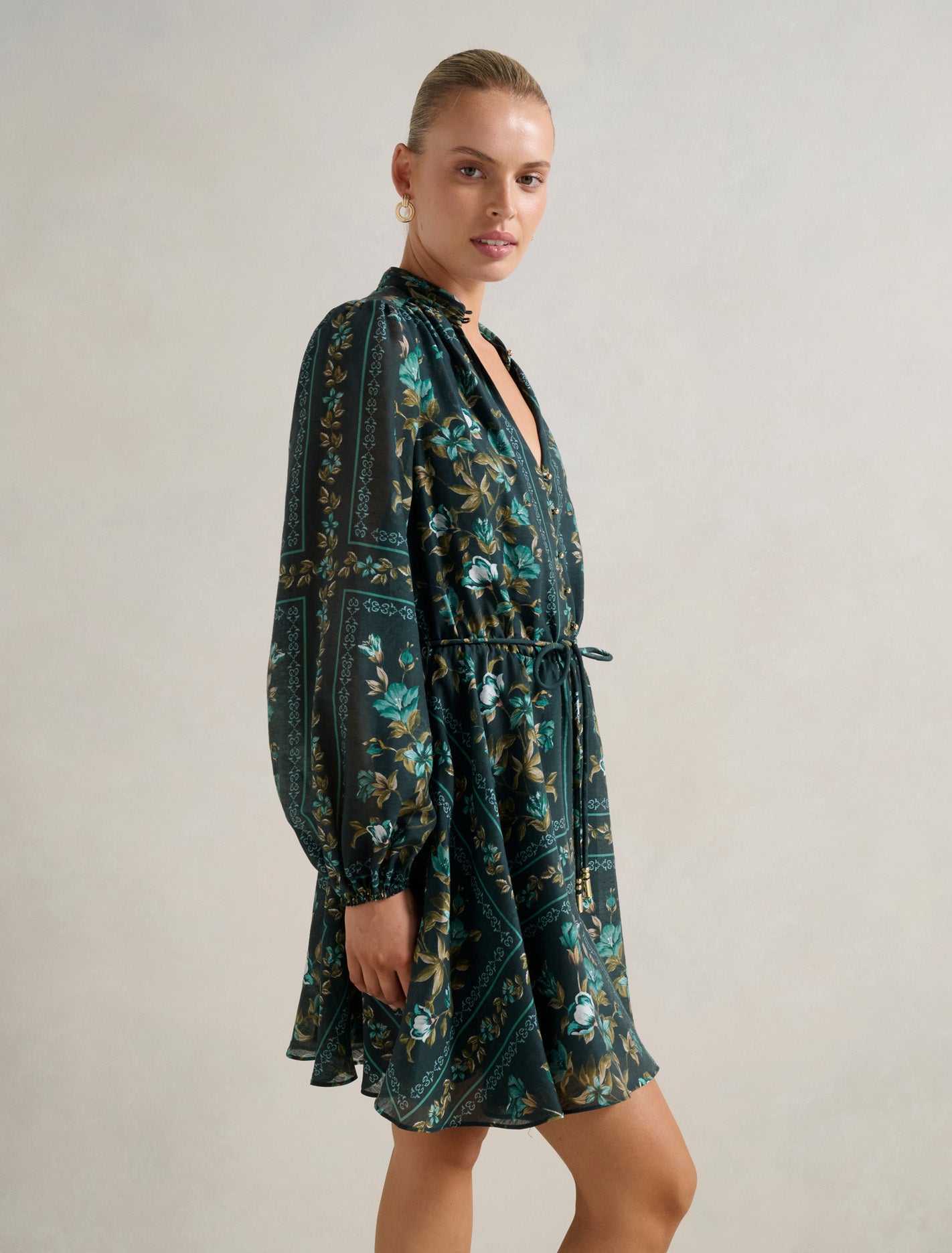 Tamila Printed Skater Mini Dress Green Bellview Floral