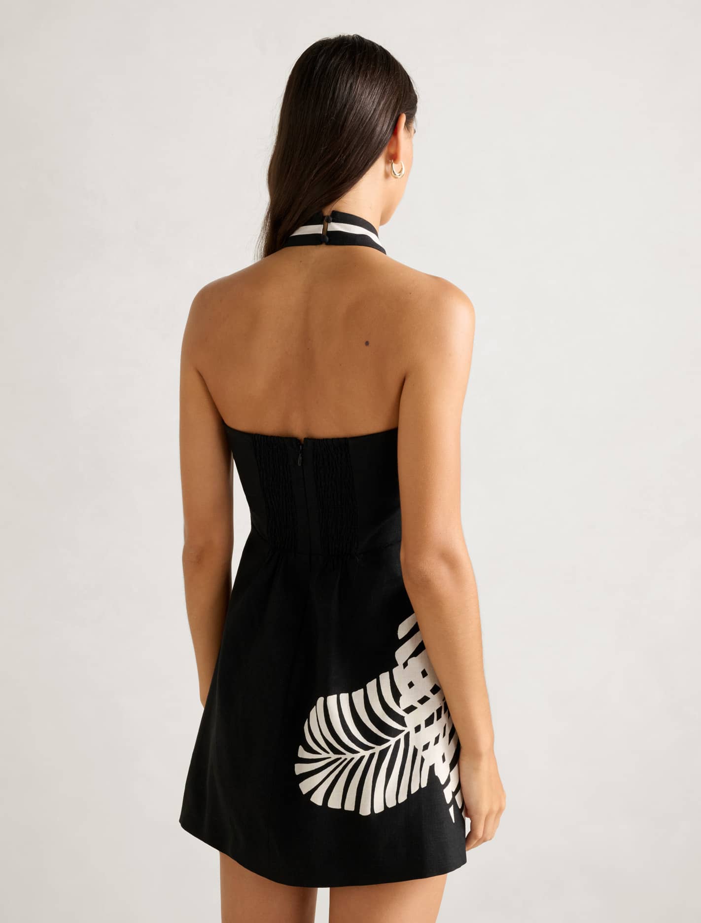 Adore Halter Neck Linen Mini Dress Paros Palm