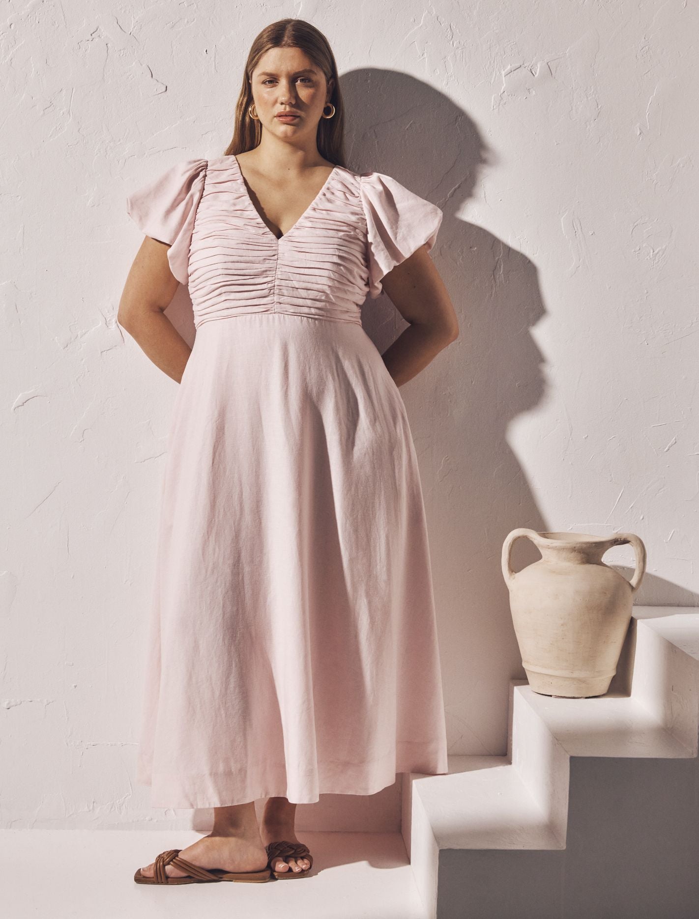 June Curve Ruched Midi Dress Ballet Slipper