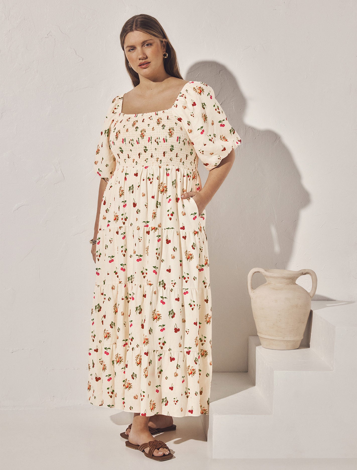 Brynleigh Curve Shirred Midi Dress Paola Tropical
