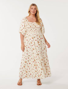 Brynleigh Curve Shirred Midi Dress Paola Tropical