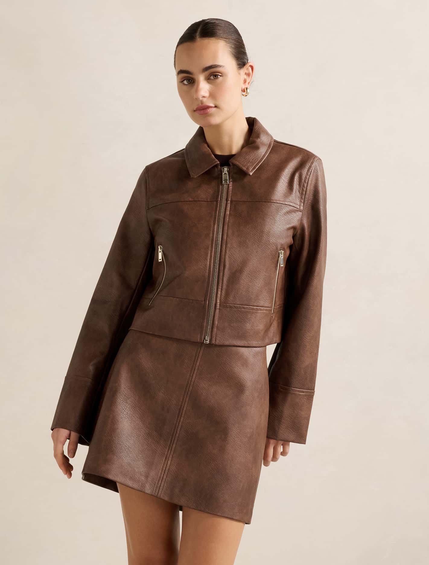 Wren Vegan Leather Jacket Walnut Set