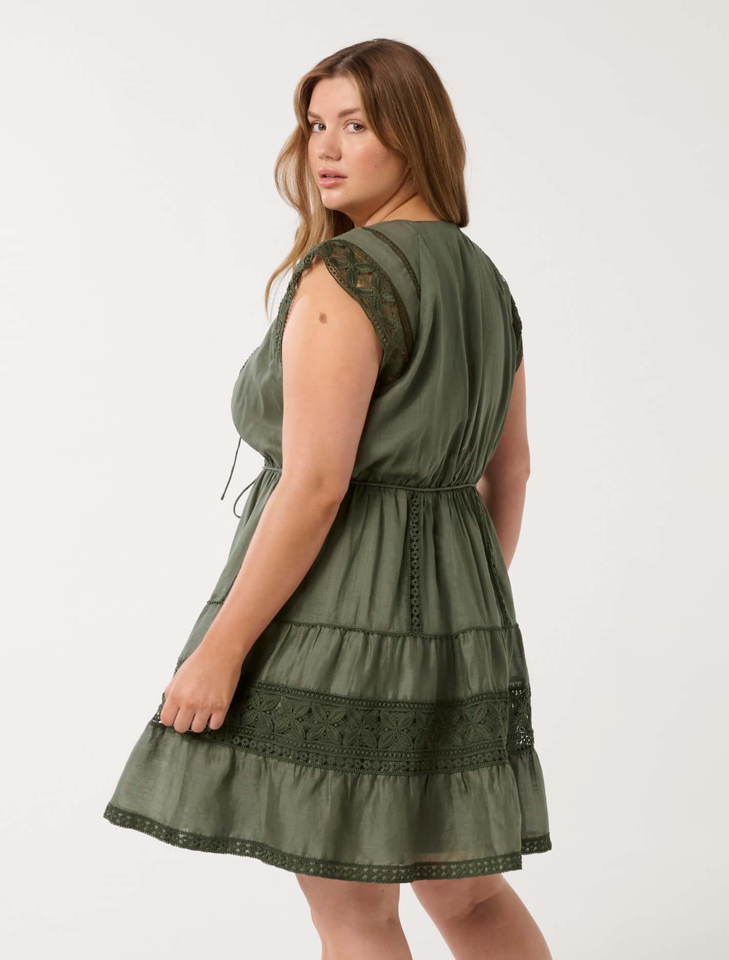 Sarah Curve Trim Mini Dress Dark Olive