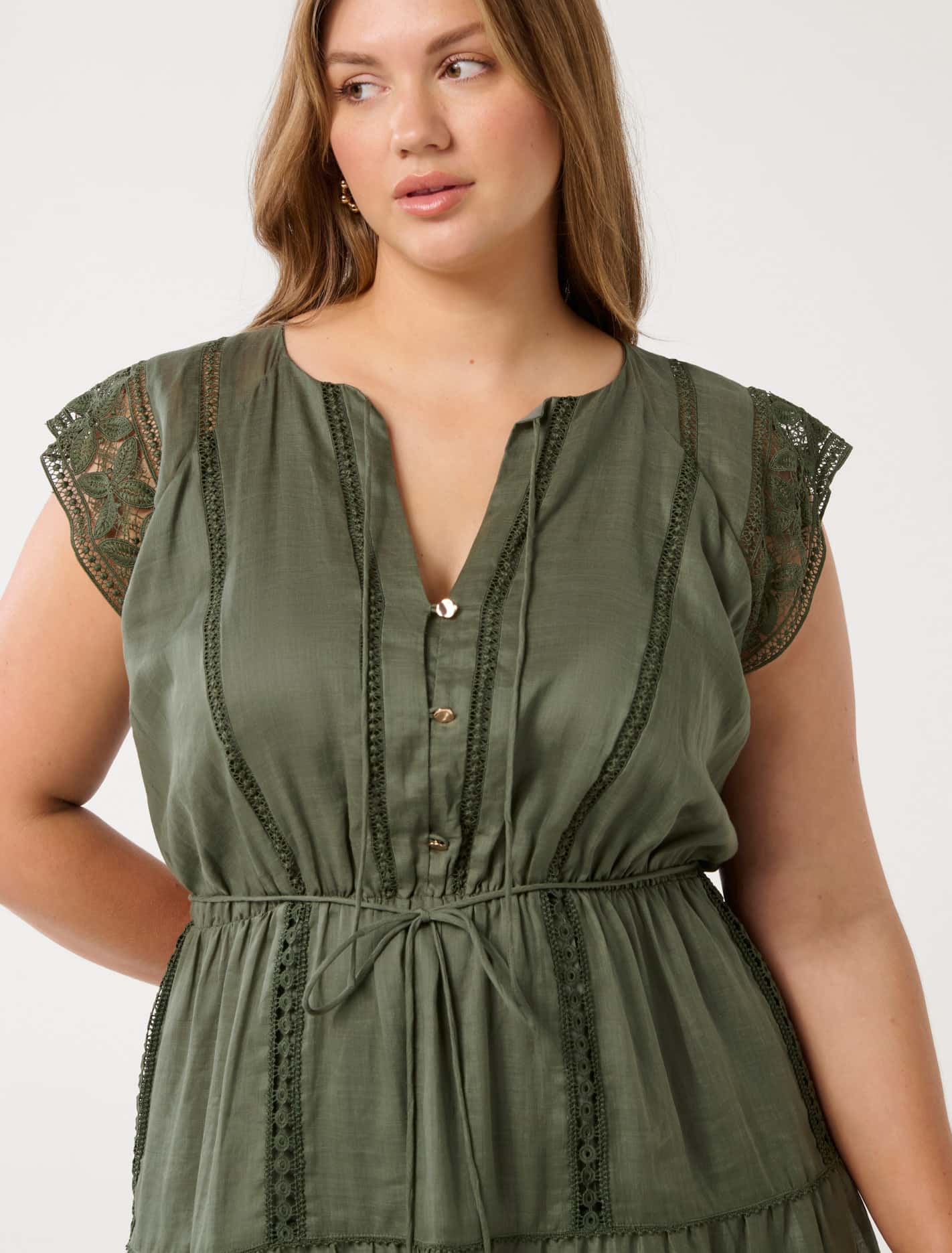 Sarah Curve Trim Mini Dress Dark Olive