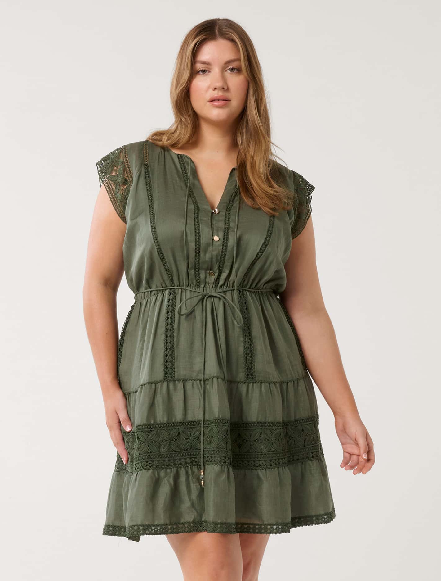 Sarah Curve Trim Mini Dress Dark Olive