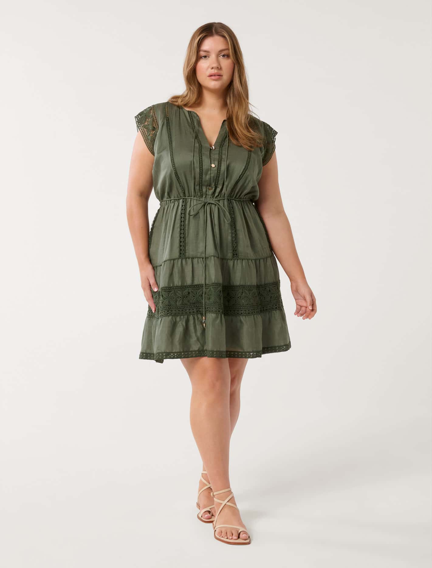 Sarah Curve Trim Mini Dress Dark Olive