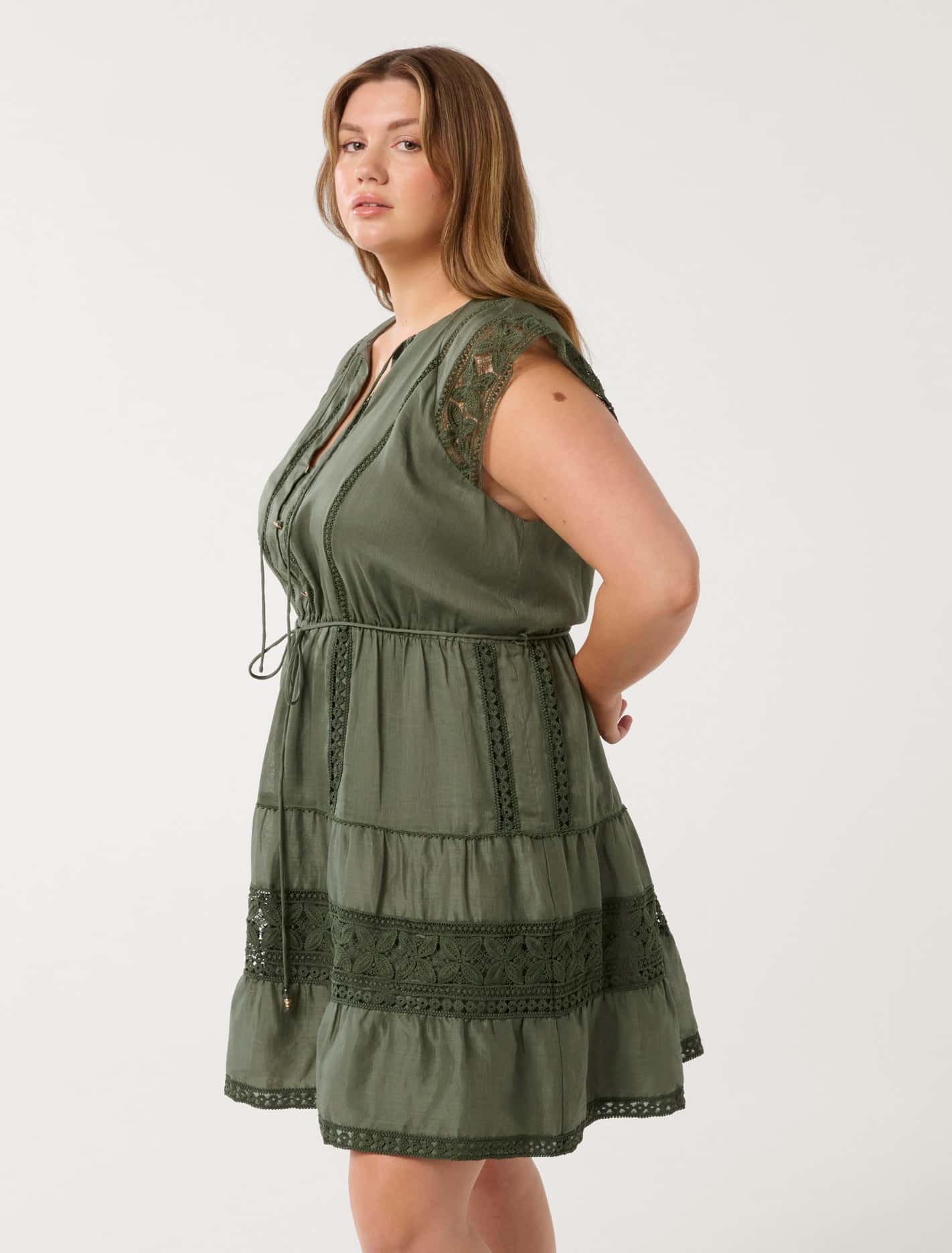 Sarah Curve Trim Mini Dress Dark Olive