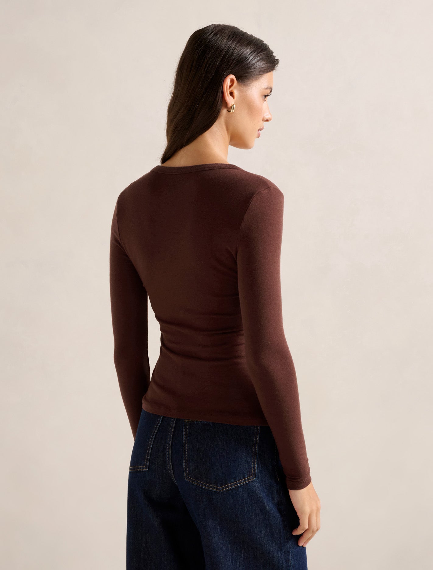 Bridie Wool Blend Button Top Rum Raisin