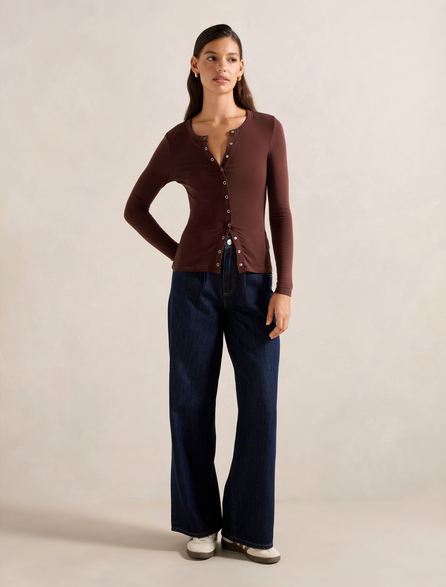 Bridie Wool Blend Button Top Rum Raisin