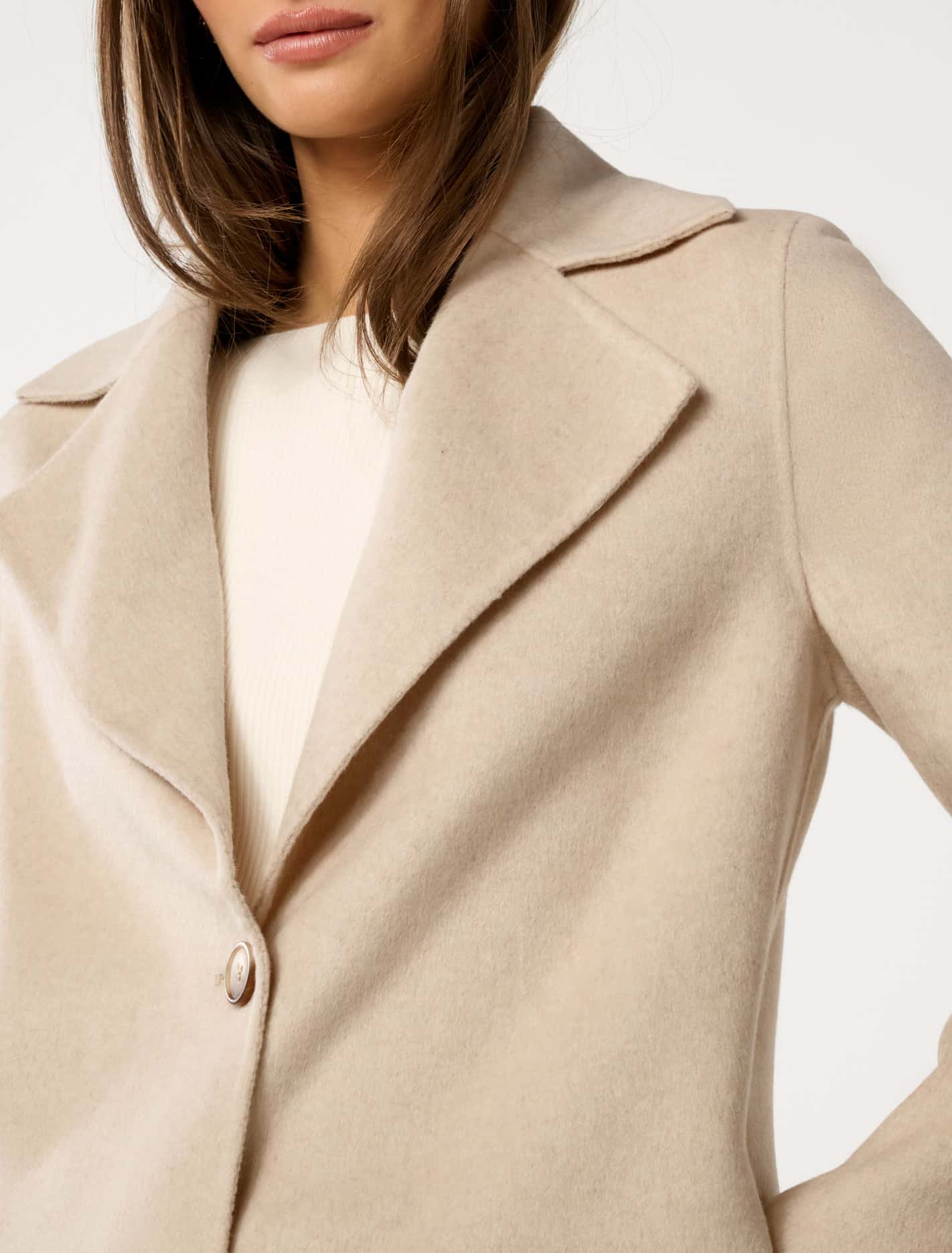 Madi Felled Mid Length Coat Soft Oatmeal
