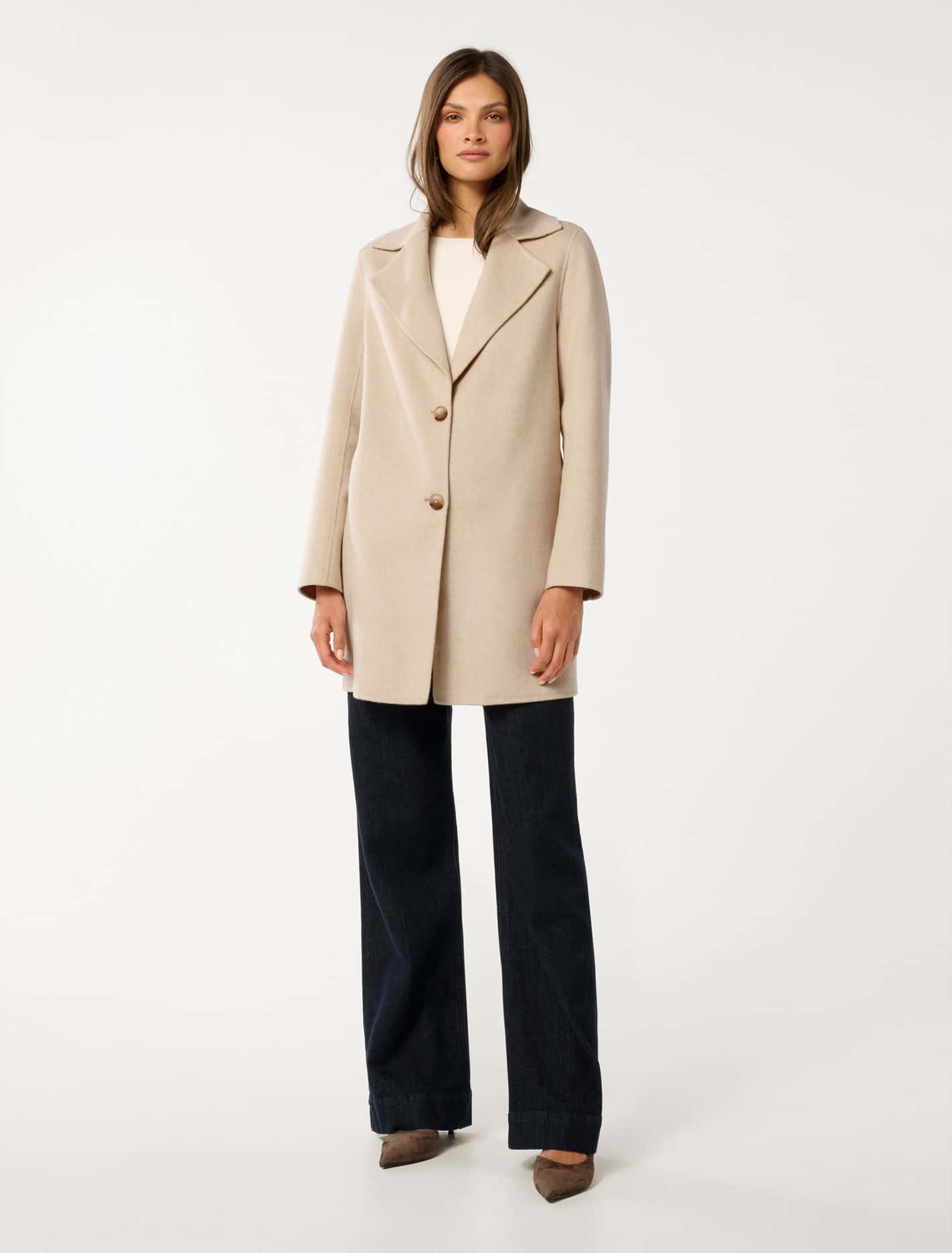 Madi Felled Mid Length Coat Soft Oatmeal