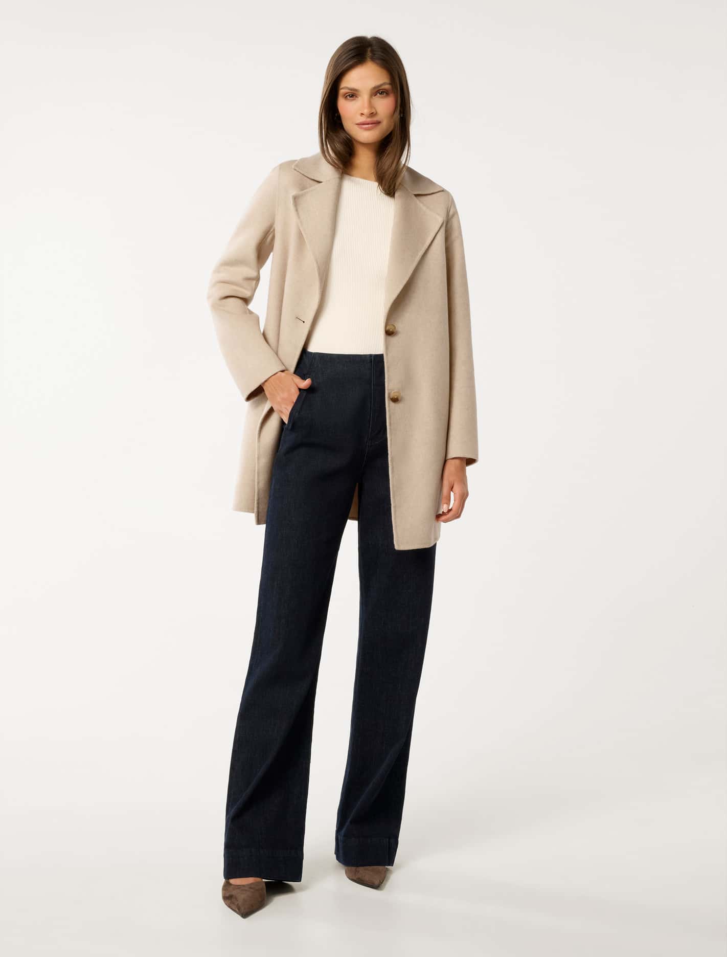 Madi Felled Mid Length Coat Soft Oatmeal