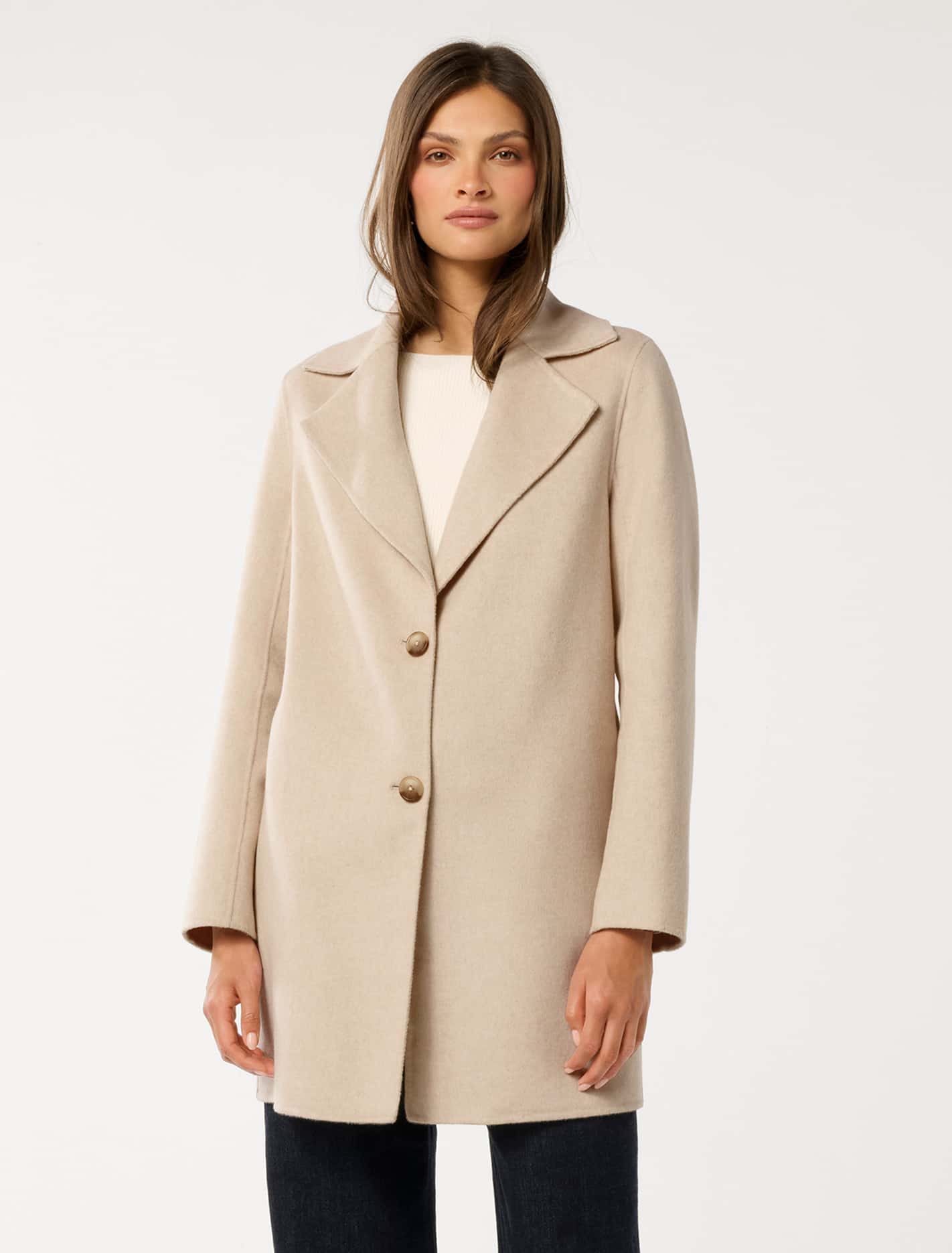 Madi Felled Mid Length Coat Soft Oatmeal