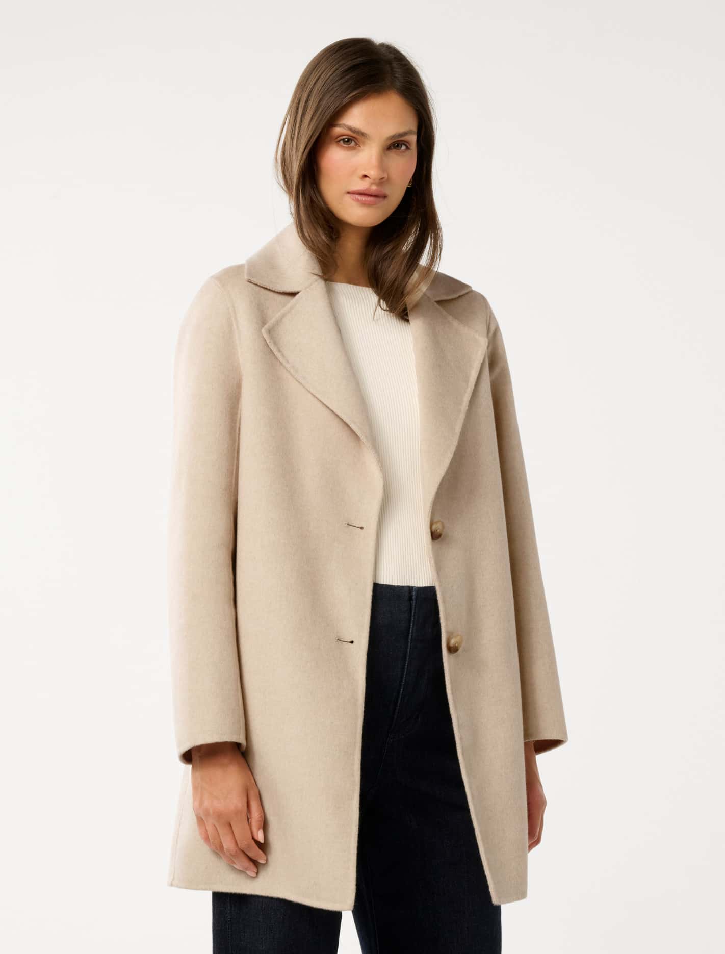 Madi Felled Mid Length Coat Soft Oatmeal