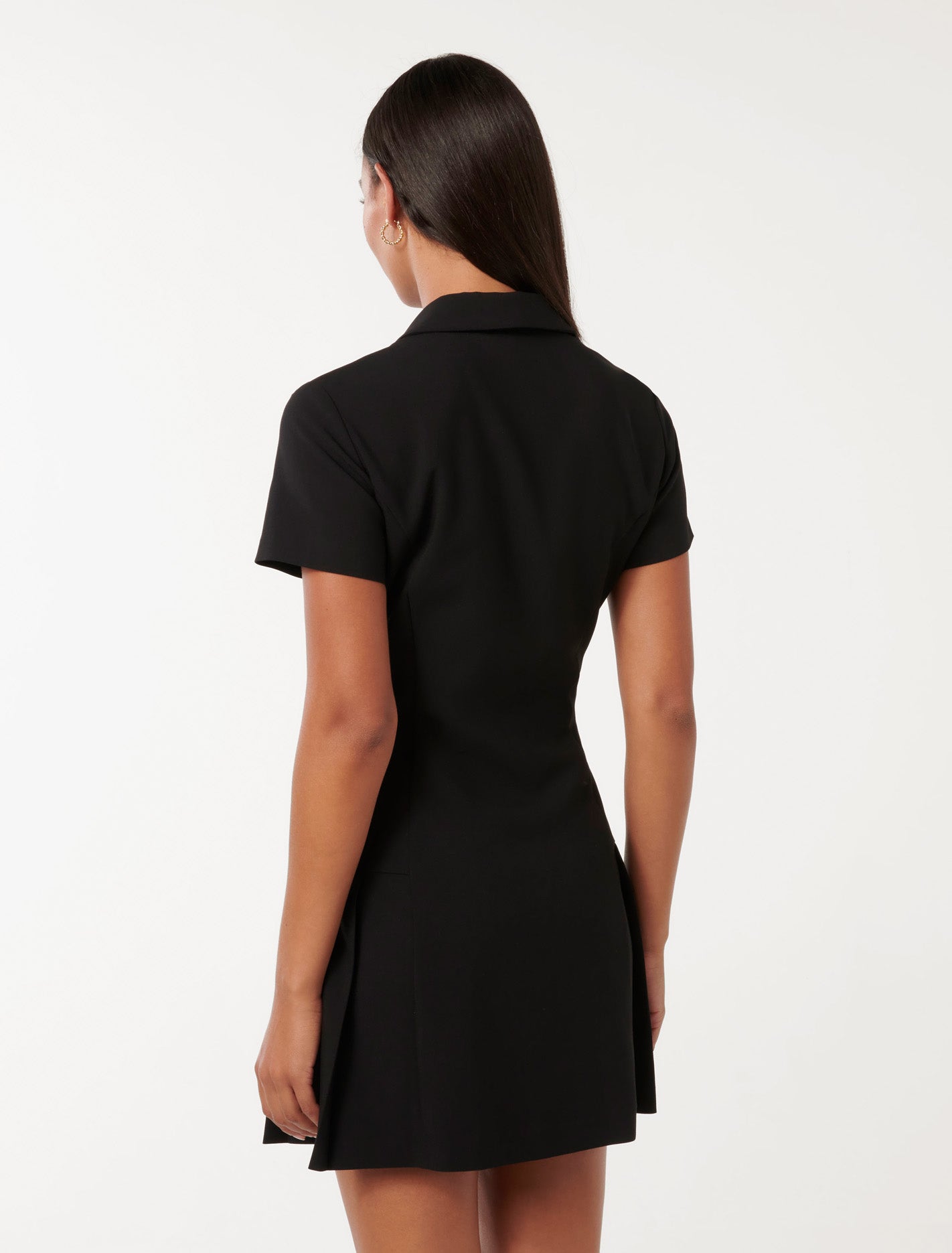 Winnie Pleated Button Down Mini Dress Black
