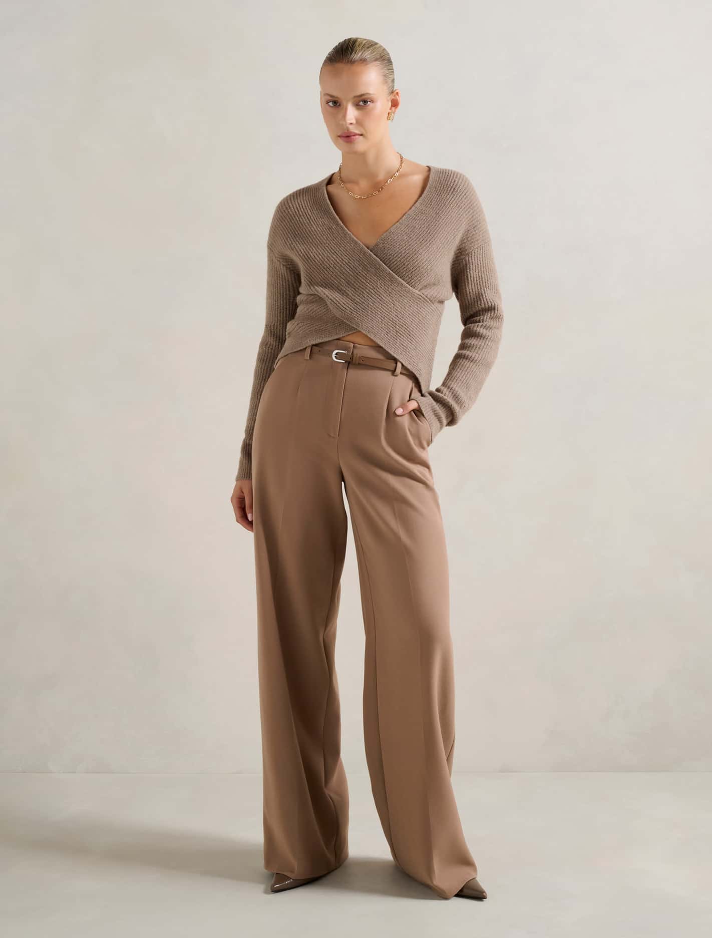 Chantelle Belted Wide Leg Pants Fawn