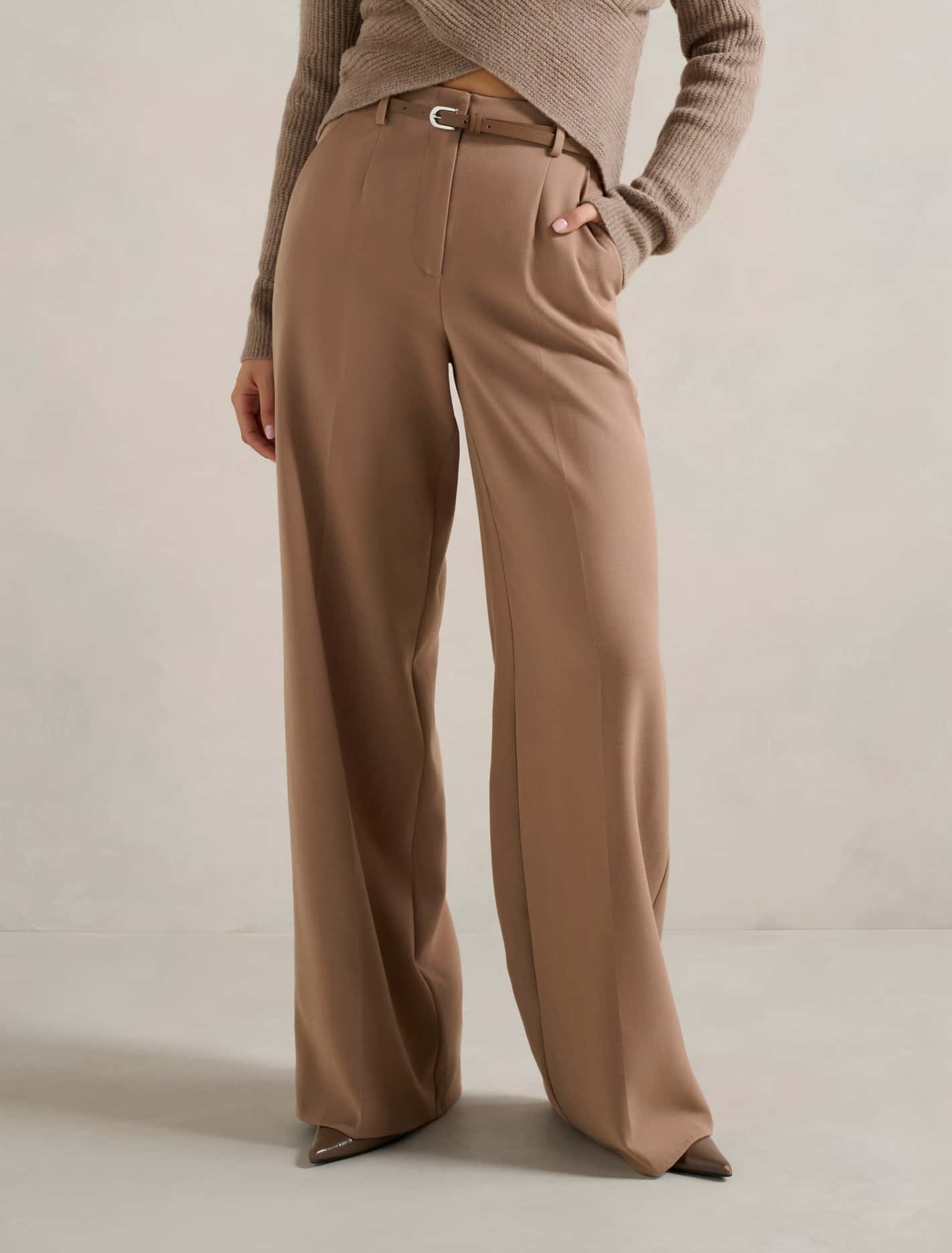 Chantelle Belted Wide Leg Pants Fawn