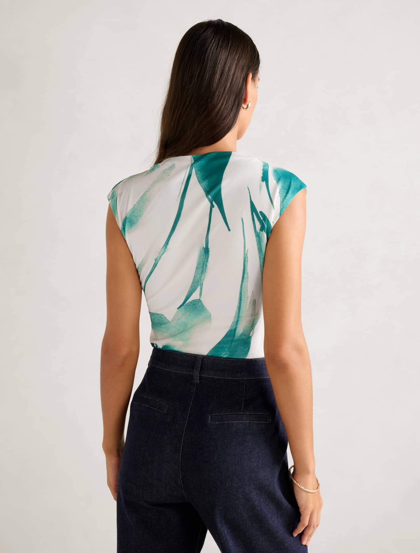 Mel Cap-Sleeve Mesh Top Green Hobson Floral