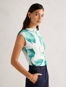 Mel Cap-Sleeve Mesh Top Green Hobson Floral