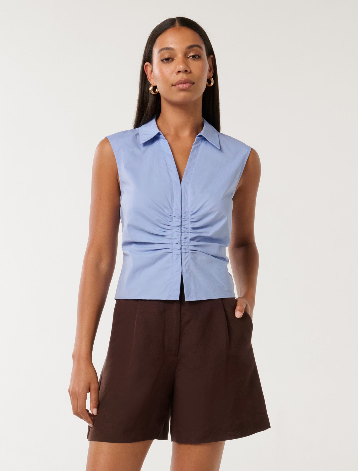 Stella Cotton Ruched Top Sweet Blue