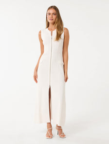 Maddie Zip Detail Midi Dress Porcelain